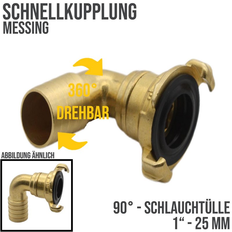 1" 25 mm  Messing Schlauch Schnell Kupplung 90° Winkel Tülle drehbar (GEKA kompatibel) - PN 10 bar