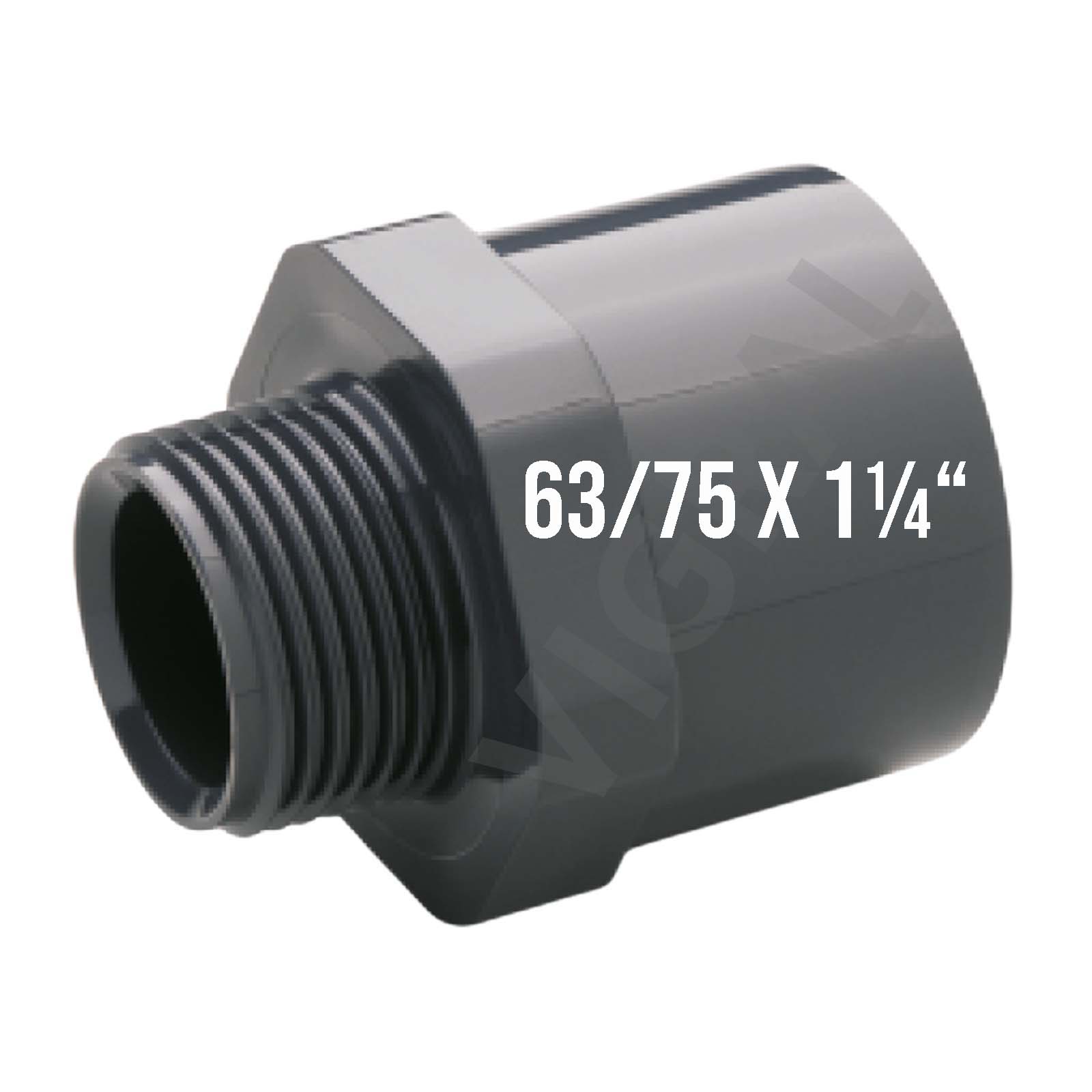 63 mm PVC Klebe Fitting Übergangsnippel Sechs-/Achtkant 63/75 mm x 1 1/4" Muffe Verbinder - PN 10 bar