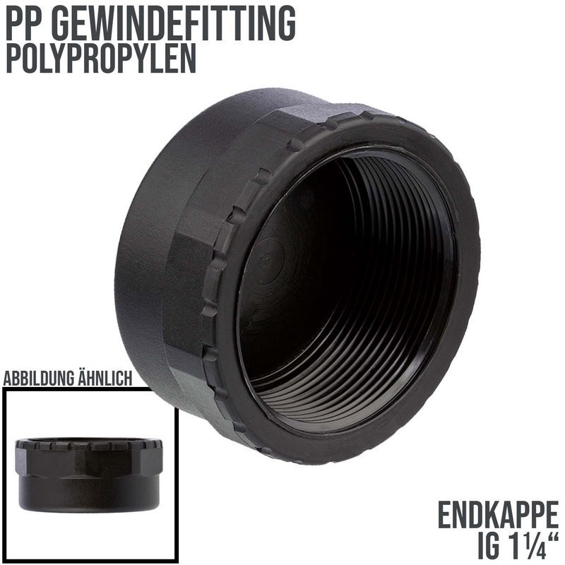 1 1/4" PP Gewinde Fitting Kappe schwarz Innengewinde IG Polypropylen - PN 10 bar