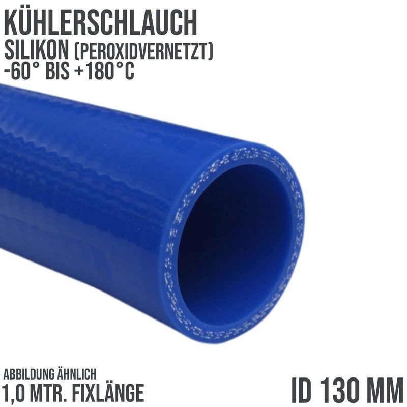 130 x 140 mm Kühler Silikon LLK Ladeluft Kühlmittel Schlauch blau PN 4,0 bar - Fixlänge 1 m