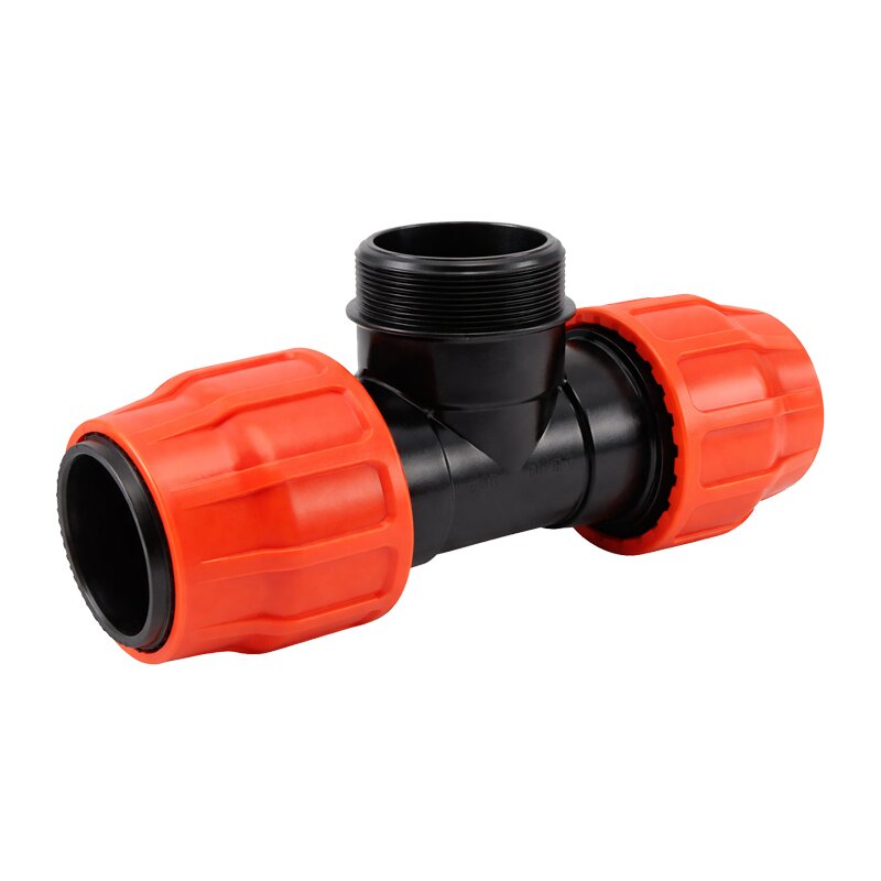 76 mm x 3" PE PP Fitting Layflat Klemm Verbinder T-Stück 90° x Außengewinde AG Flach Schlauch - PN 6 bar