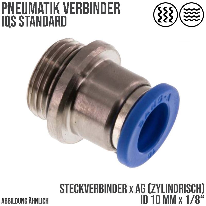 10 mm x 1/8" Pneumatik Steck Verbinder rund IQS Außengewinde zylindrisch - PN 20 bar