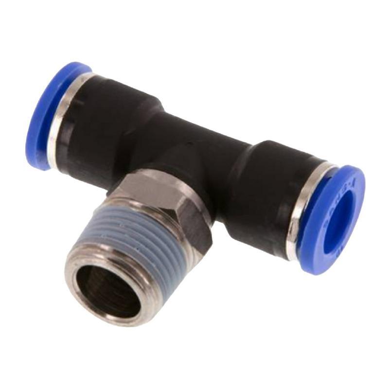 4 mm x 1/4" Pneumatik Steck Verbinder T-Stück 90° IQS Außengewinde konisch - PN 20 bar