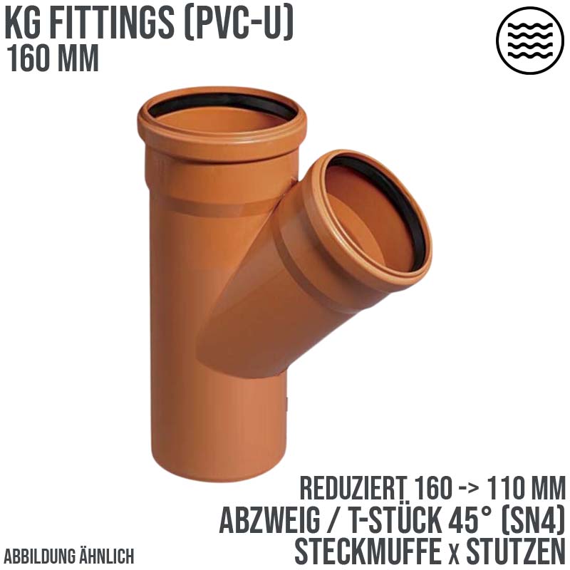 160 x 110 mm PVC T-Stück 45° red. Abzweig Abfluß Abwasser HT KG Rohr SN4 Steckmuffe x Stutzen rostbraun