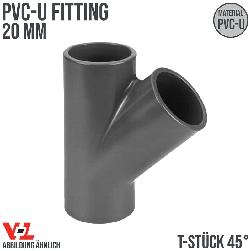 20 mm VDL PVC Klebe Fitting T-Stück 45° Muffe Verbinder - PN 16 bar