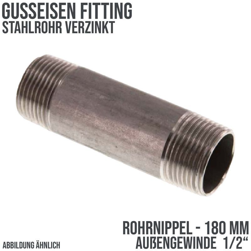 1/2" Rohrnippel Nr. 23 Stahl verzinkt 180 mm Außen x Außengewinde AG Fittings - PN 16 bar