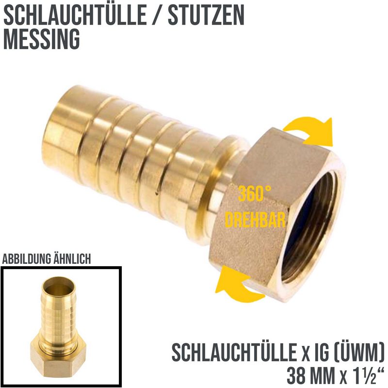 1 1/2" x 38 mm Schlauch Tülle Stutzen Innengewinde IG ÜWM Nippel Messing Fitting - PN 18 bar