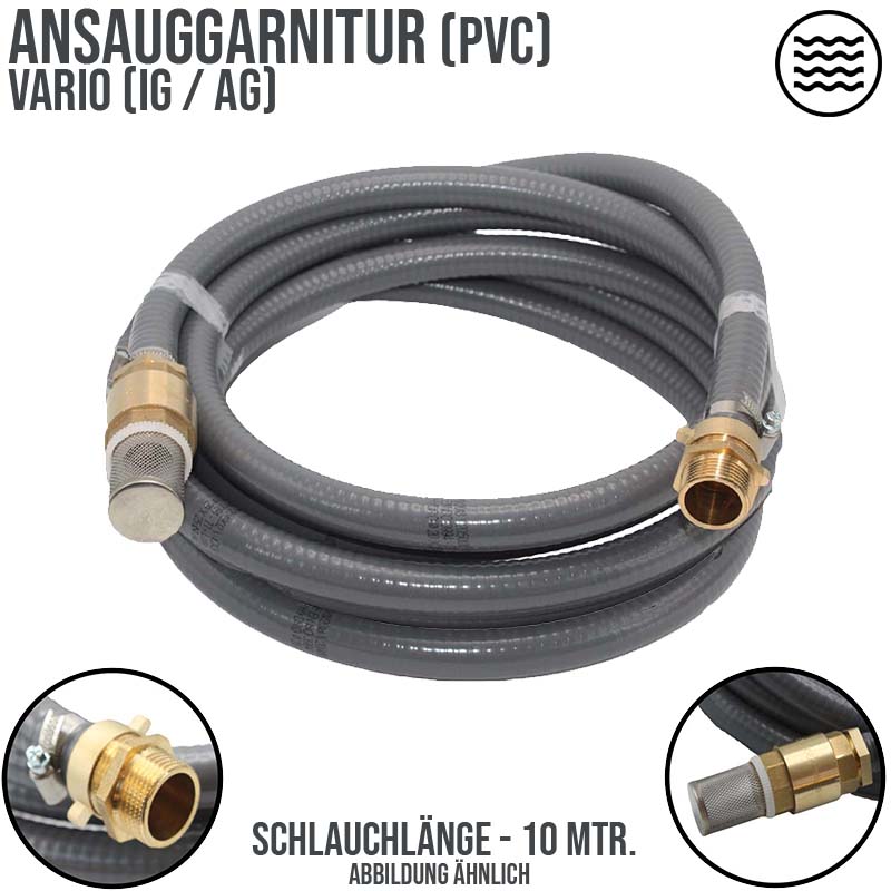 19 mm 3/4" Zoll Ansaug Saug Schlauch Pumpen Garnitur vario Anschluss grau - 10 m