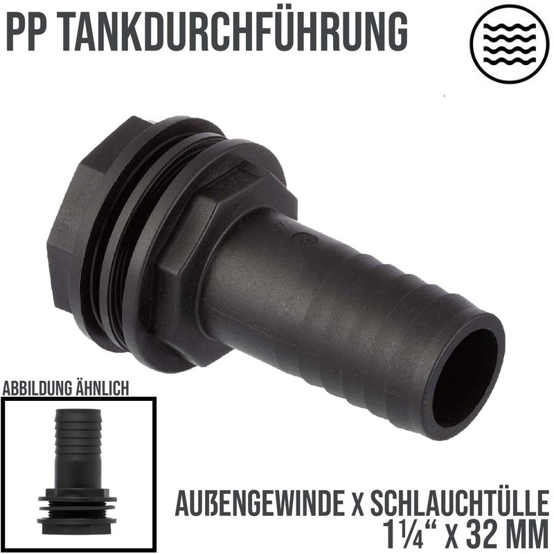 1 1/4" x 32 mm Tank Regentonne Durchführung Außengewinde x Schlauch Tülle - PN 6 bar