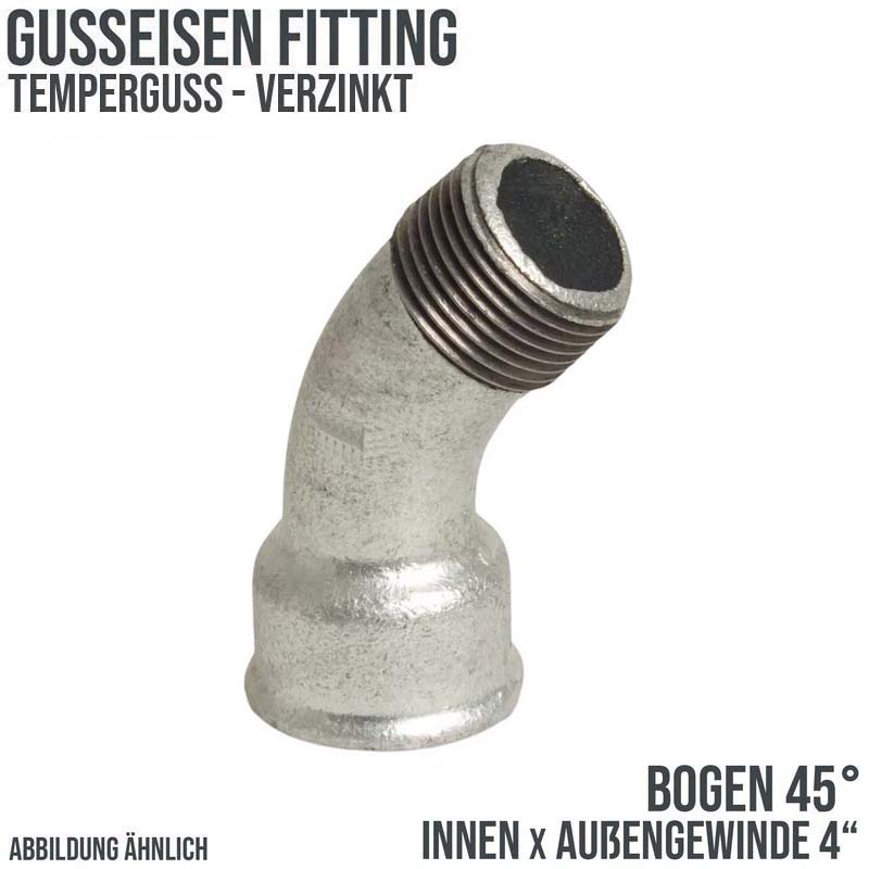 4" Gusseisen Temperguss Fitting Nr. 40 Bogen 45° Innen x Außengewinde IG x AGDVGW PN 25 bar