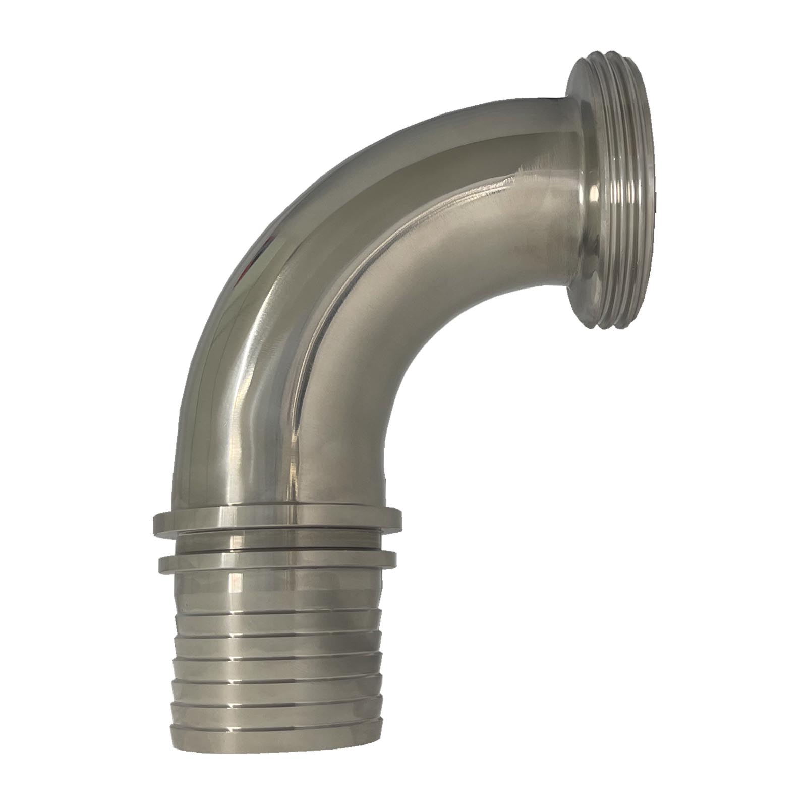 DN 80 Milchrohr Verschraubung DIN 11851 VT Vaterteil Stutzen 90° Bogen Außengewinde RD Sicherungsbund - Stutzen gerillt 75 mm - PN 25 bar