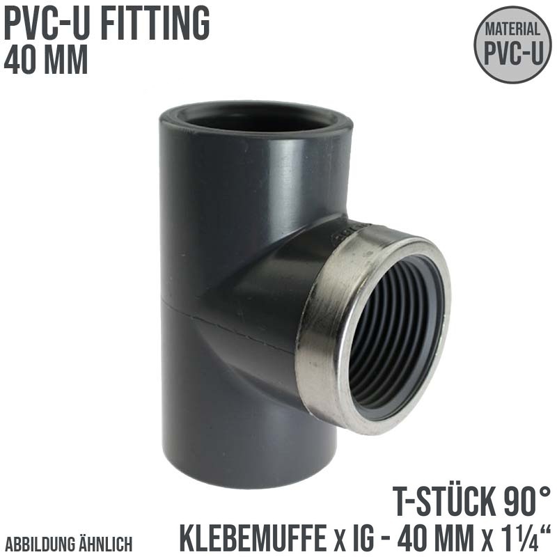 40 mm PVC Klebe Fitting T-Stück 90° 40 mm x 1 1/4" Klebemuffe x Innengewinde - PN 16 bar