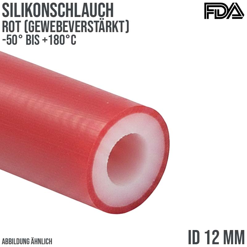 12 x 20 mm Silikon Silicon Schlauch Gewebe rot talkumiert lebensmittelecht FDA PN 6 bar