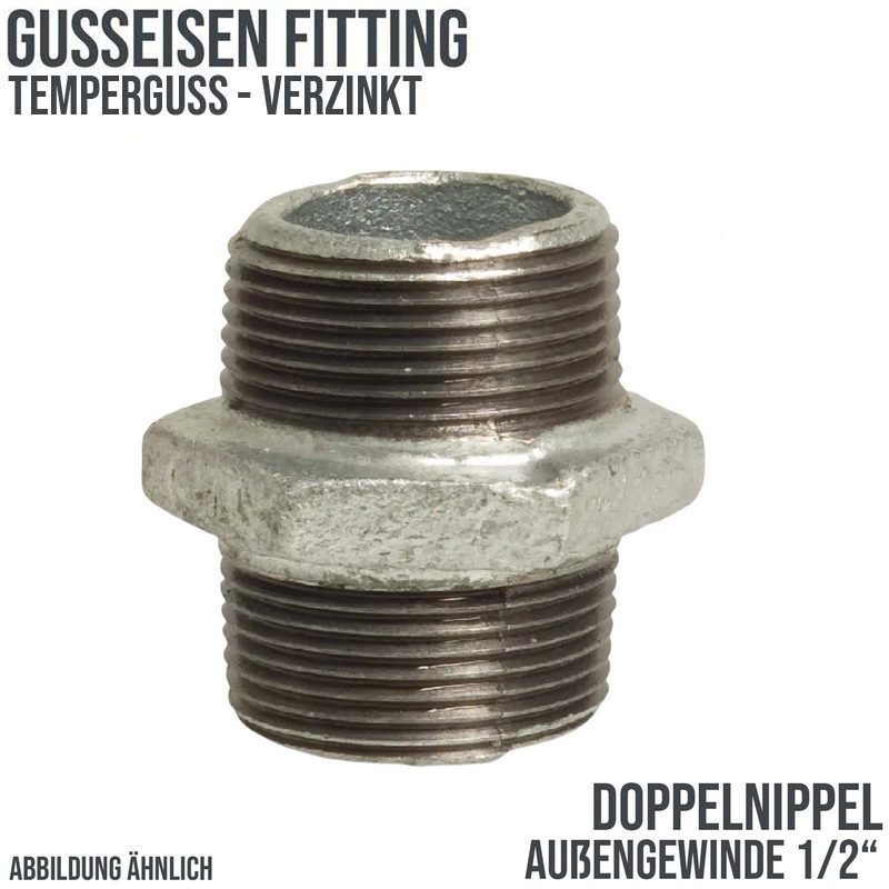 1/2" Gusseisen Temperguss Fitting Doppelnippel Nr. 280 Außengewinde AG DVGW PN 25 bar