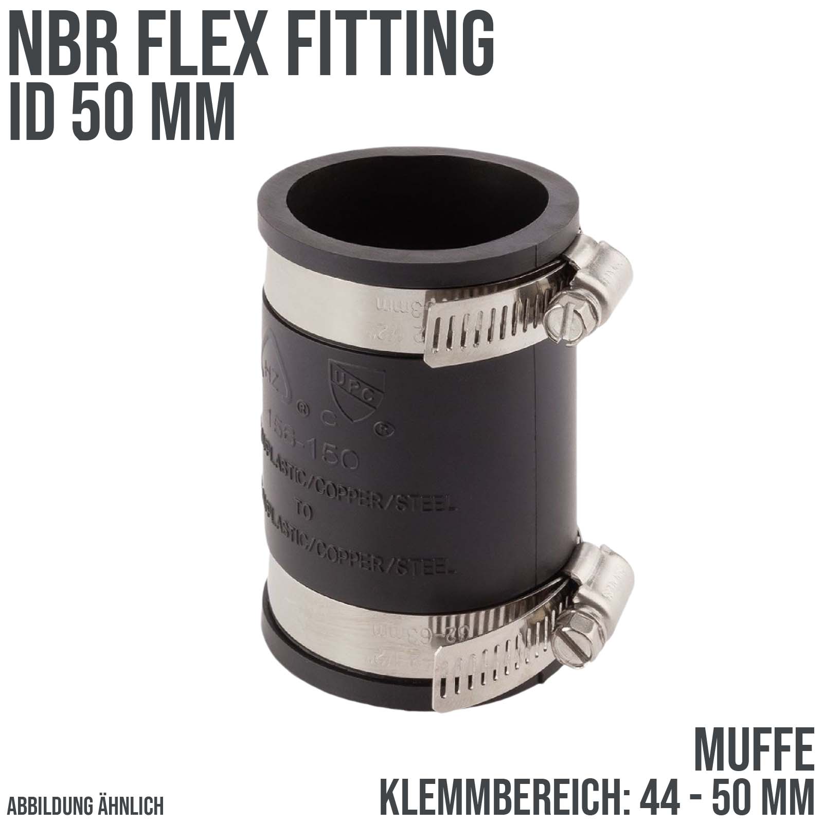 50 mm NBR Flex Fitting Muffe Verbinder Reparatur (Klemmbereich 44 - 50 mm)