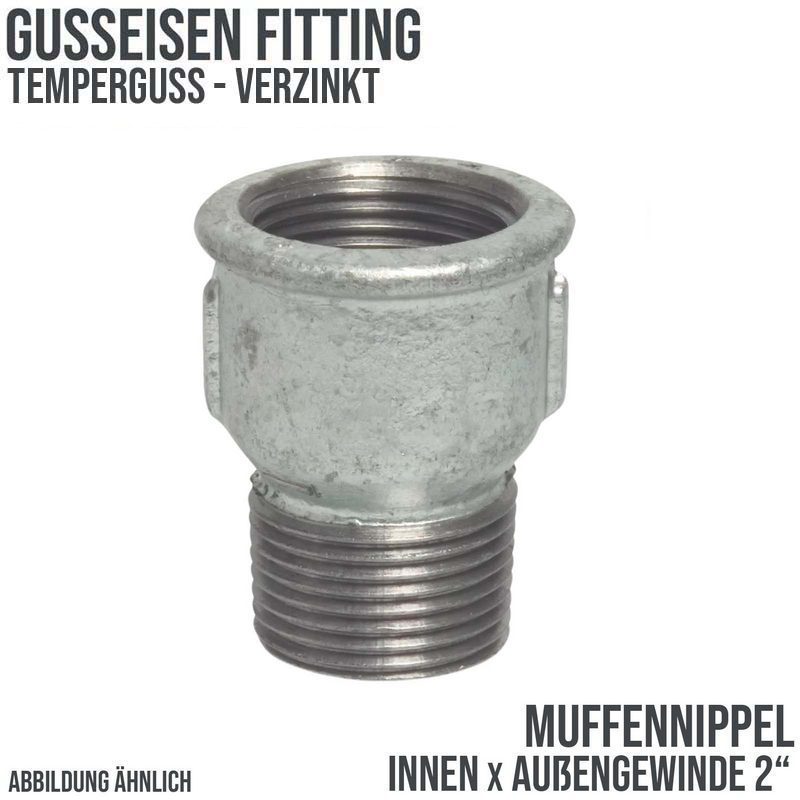 2" Gusseisen Temperguss Fitting Nr. 529A Muffennippel Innen x Außengewinde IG AG DVGW PN 25 bar