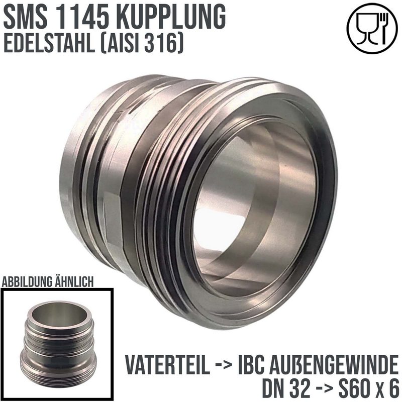 DN 32 SMS Kupplung 1145 Übergang Adapter Vaterteil Außengewinde -> IBC S60 x 6 Außengewinde - PN 16 bar