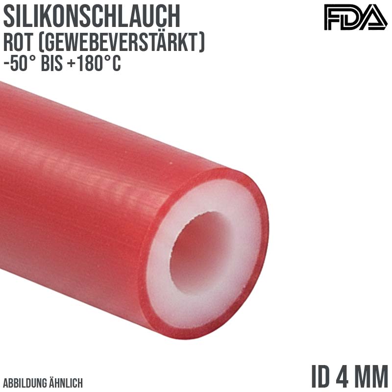 4 x 10 mm Silikon Silicon Schlauch Gewebe rot talkumiert lebensmittelecht FDA PN 20 bar