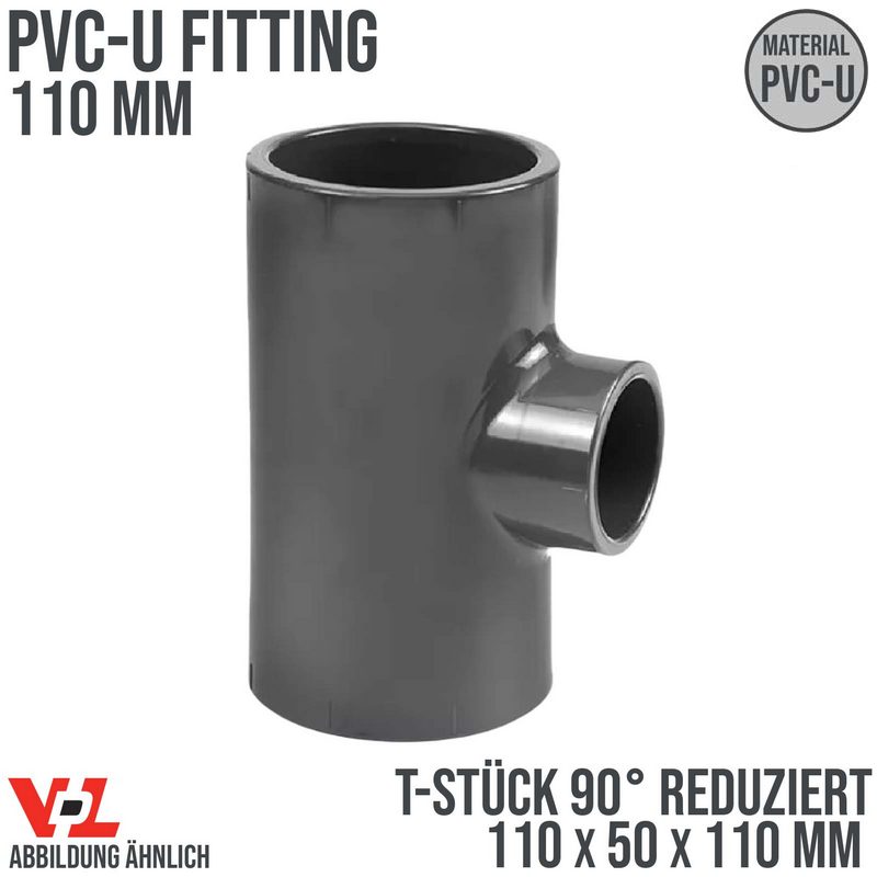 110 x 50 x 110 mm VDL PVC Klebe Fitting T-Stück 90° Winkel reduziert Muffe Verbinder - PN 16 bar