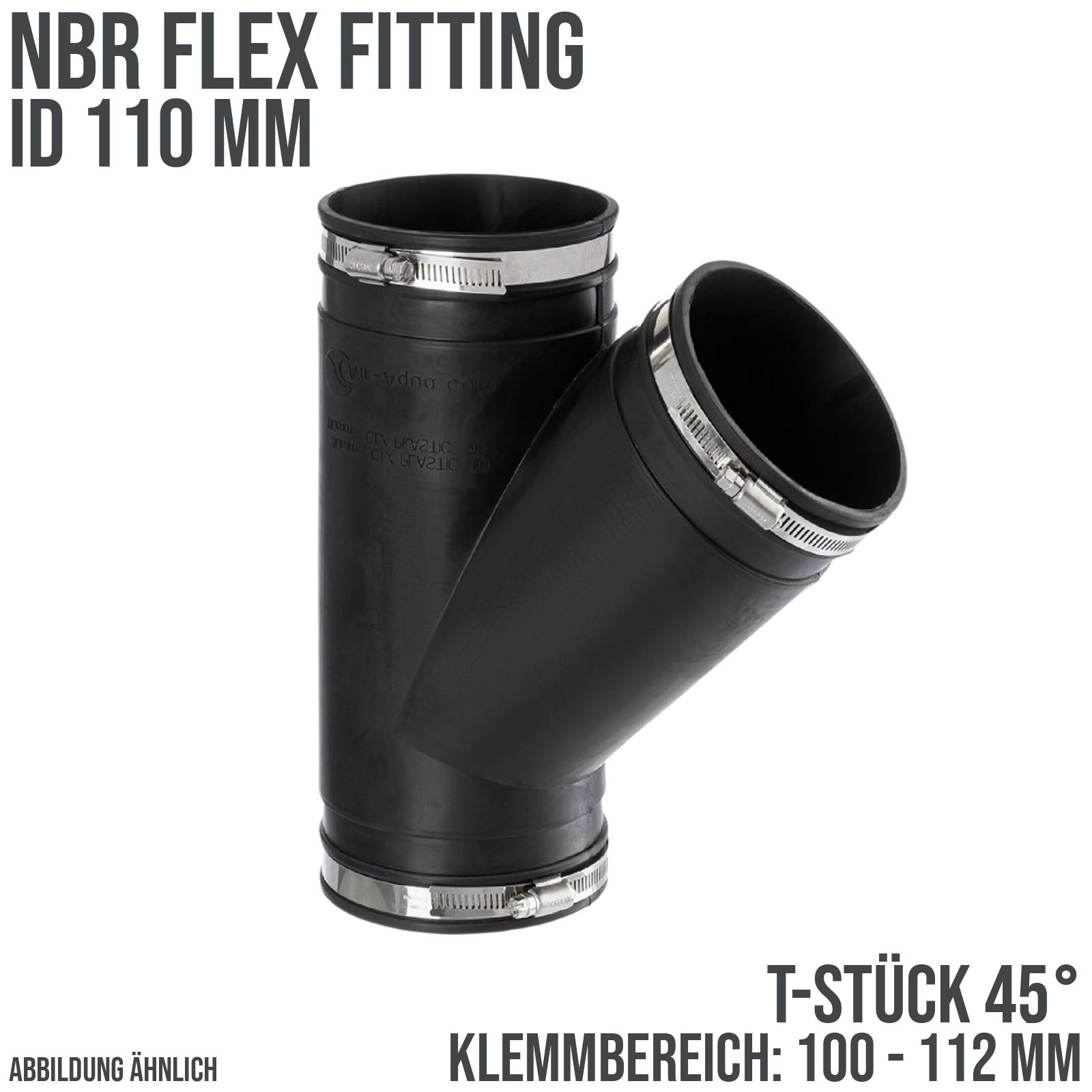 110 mm NBR Flex Fitting T-Stück 45° Verbinder Reparatur (Klemmbereich 100 - 112 mm)