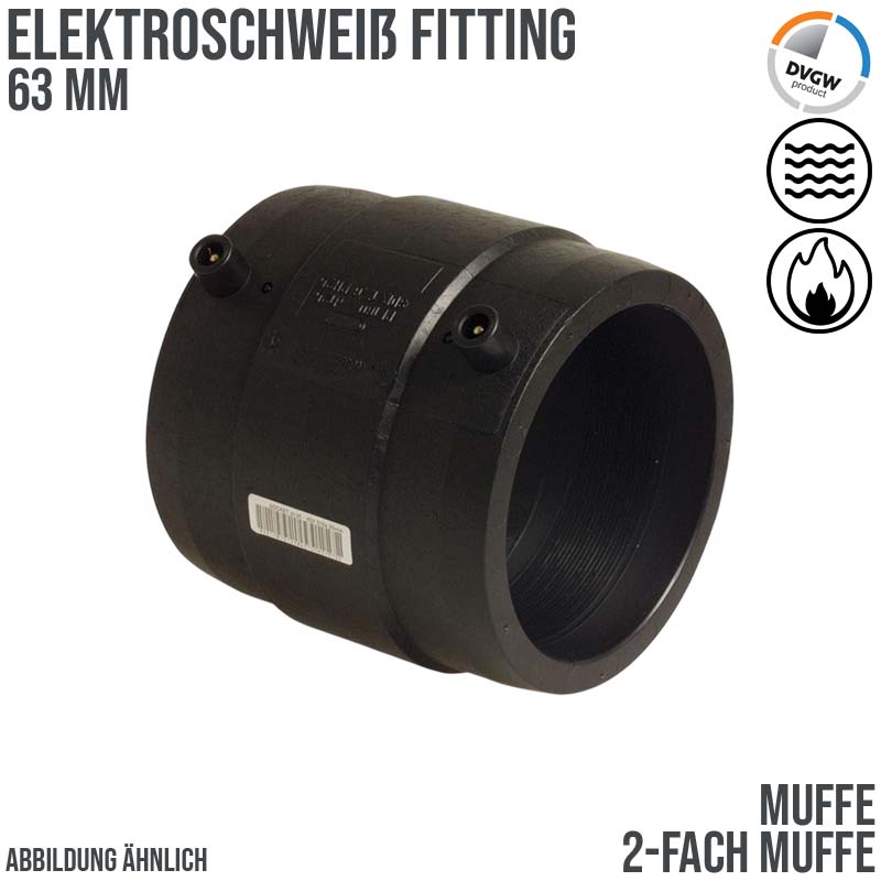 63 mm PE 100 Elektro Schweiß Fitting Muffe SDR 11 DVGW 24 VAC schwarz