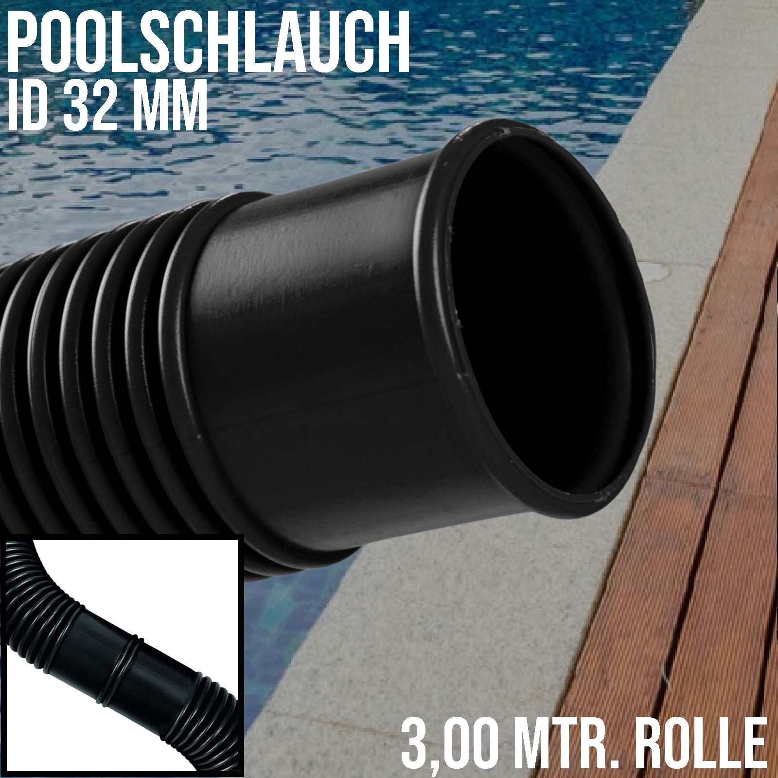 32 mm Schwimmbad Pool Solar Saug Ansaug Teich Schlauch schwarz - 3 m Rolle