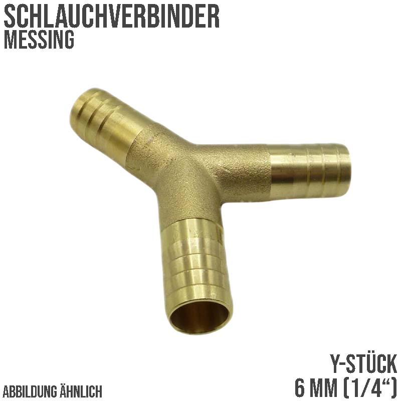 6 mm - 1/4" Zoll 90° Y-Stück Schlauch Verbinder Verteiler Tülle Kupplung Reparatur Messing PN 10 bar