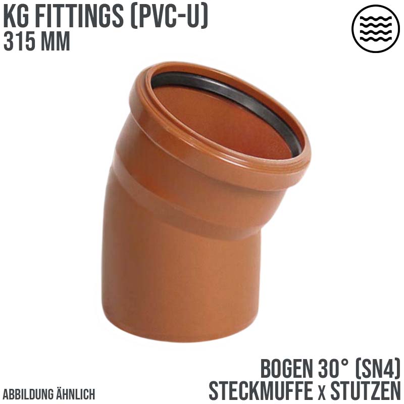 315 mm PVC Bogen 30° Abzweig Abfluß Abwasser HT KG Rohr SN4 Steckmuffe x Stutzen rostbraun