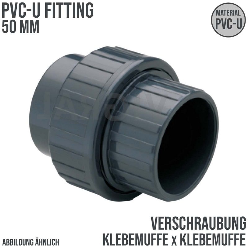 50 mm PVC Klebe Fitting Verschraubung 2-fach Muffe Verbinder - PN 16 bar
