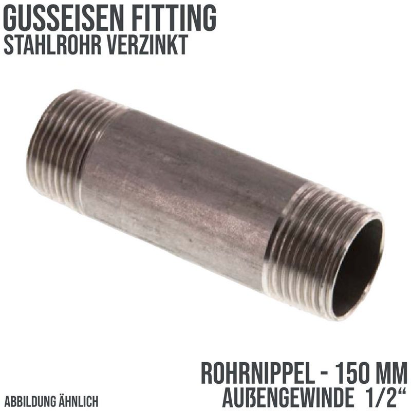 1/2" Rohrnippel Nr. 23 Stahl verzinkt 150 mm Außen x Außengewinde AG Fittings - PN 16 bar