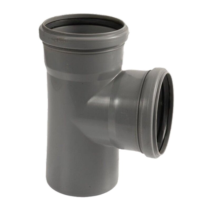 110 mm PP T-Stück 87° Abzweig Abfluß Abwasser HT KG Rohr Steckmuffe x Stutzen grau