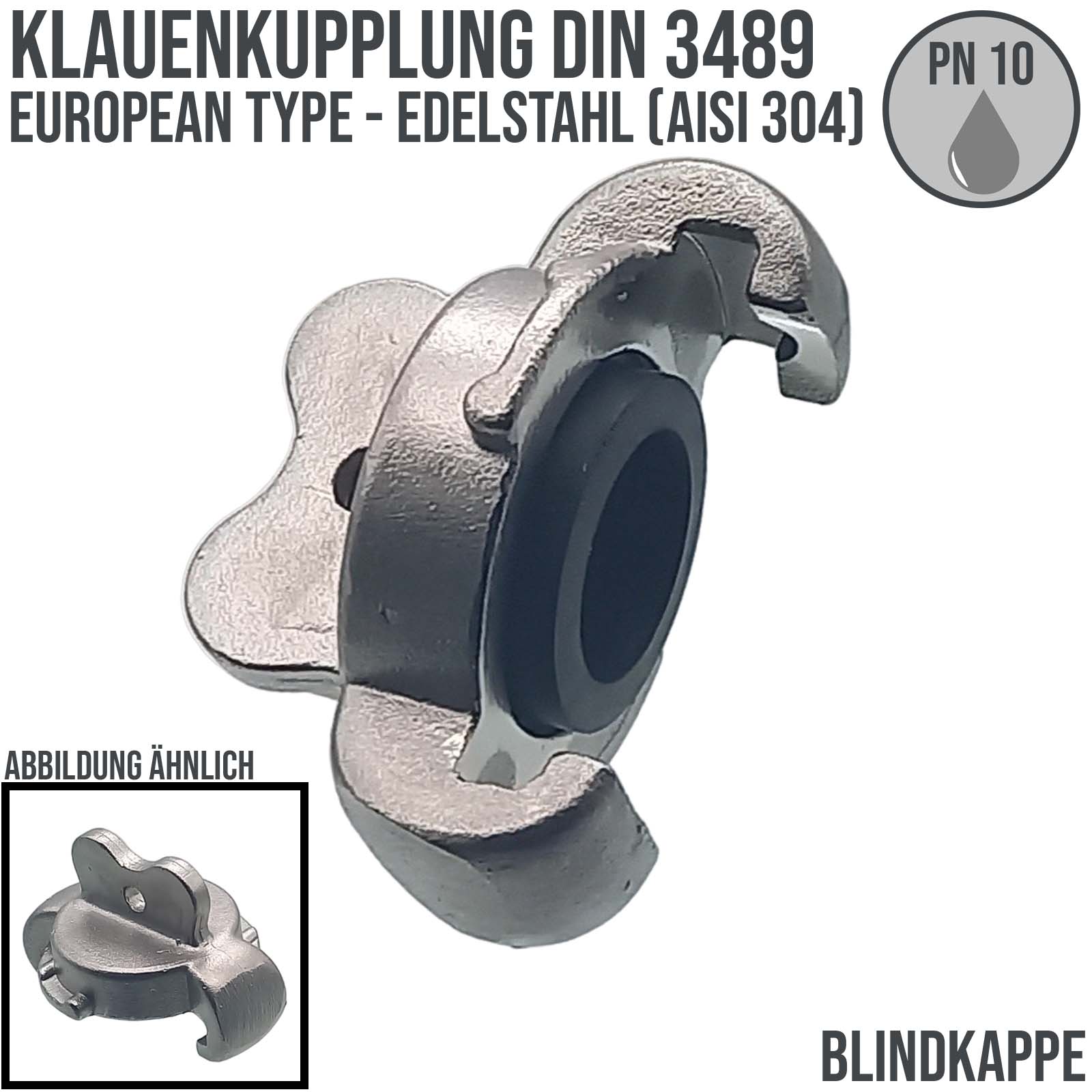 Klauen Kupplung Blind Kappe Edelstahl AISI 304 European Type Abstand 42 mm - PN 10 bar