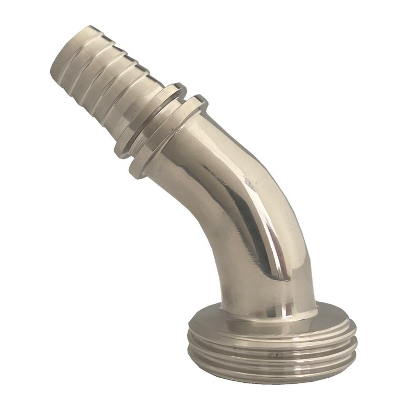 DN 40 Milchrohr Verschraubung DIN 11851 VT Vaterteil Stutzen 45° Bogen Außengewinde RD Sicherungsbund - Stutzen gerillt 40 mm - PN 25 bar