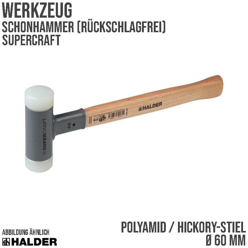 60 mm SUPERCRAFT rückschlagfreier Schonhammer Polyamid Kopf Hickory Stiel