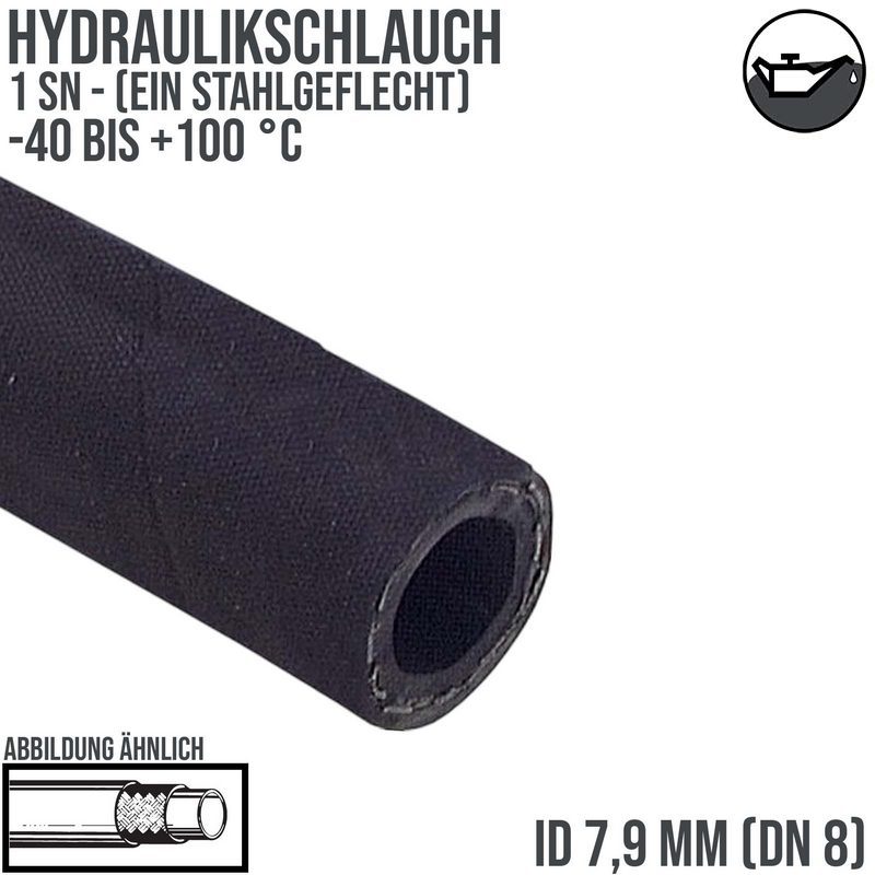 7,9 x 14,6 mm 1 SN DN 8 Hochdruck Hydraulik Wasser Kraftstoff Schlauch einfach Draht Einlage schwarz EN 853 - PN 215 bar