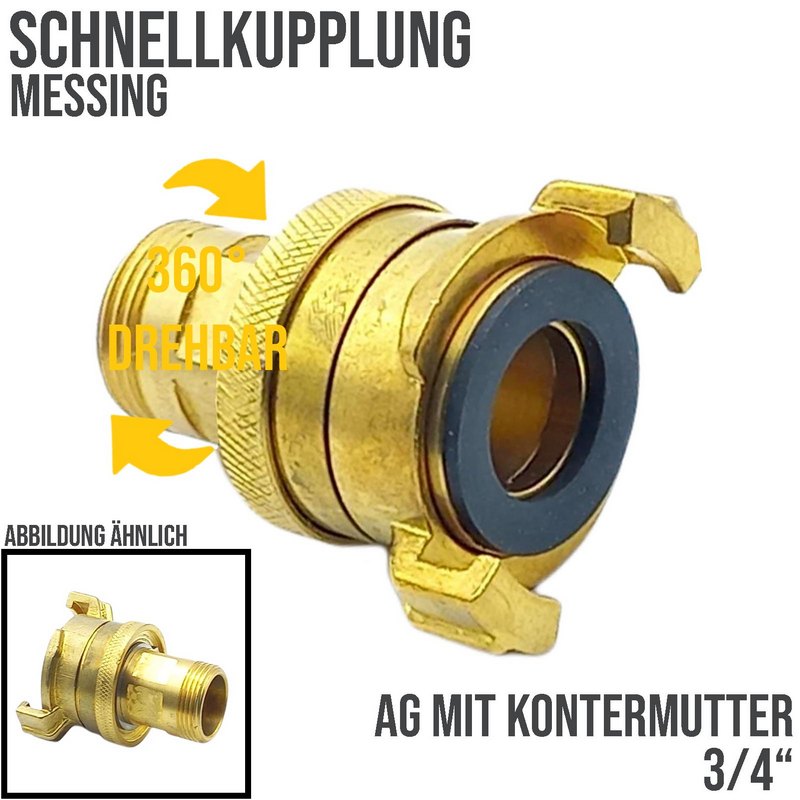 3/4" AG Schlauch Schnell Kupplung Außengewinde mit Kontermutter Messing (GEKA kompatibel) - PN 25 bar