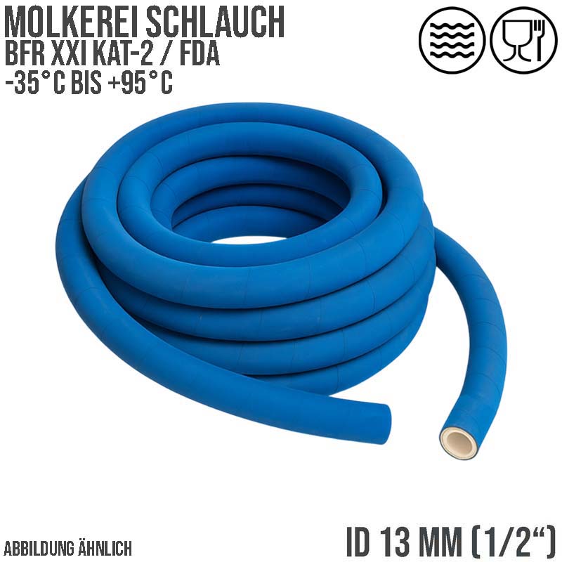 13 mm 1/2" Molkerei Milch Lebensmittel Schlauch BfR FDA NBR NVC blau weiß - PN 18 bar - 40 m Rolle