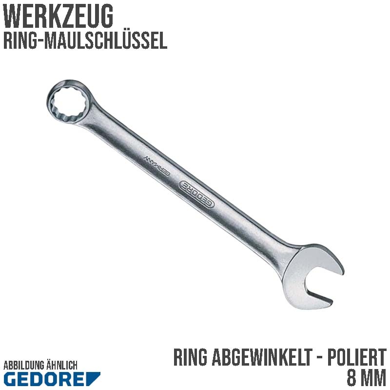 8 mm Ring Maul Schlüssel abgewinkelt Vanadium Stahl verchromt Gedore