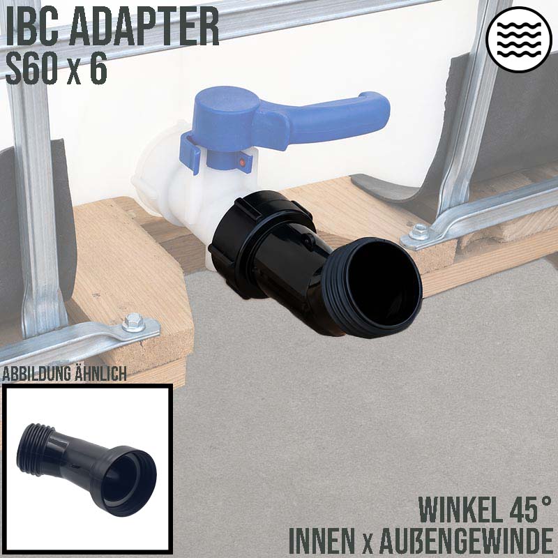S60 x 6 Winkel 45° IBC Adapter mit Außengewinde AG S60x6 Container Fass Tank Zubehör PN10 bar