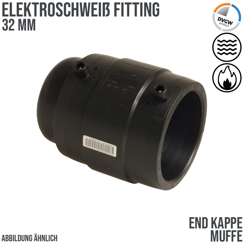 32 mm PE 100 Elektro Schweiß Fitting Kappe SDR 7,4 DVGW 24 VAC schwarz