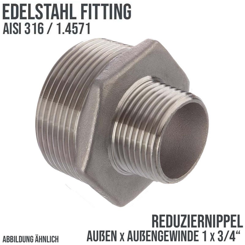1" Edelstahl Fitting V4A AISI 316 Nr. 245 - Reduktionsnippel Außen x Außengewinde AG - 1" x 3/4" - PN 16 bar