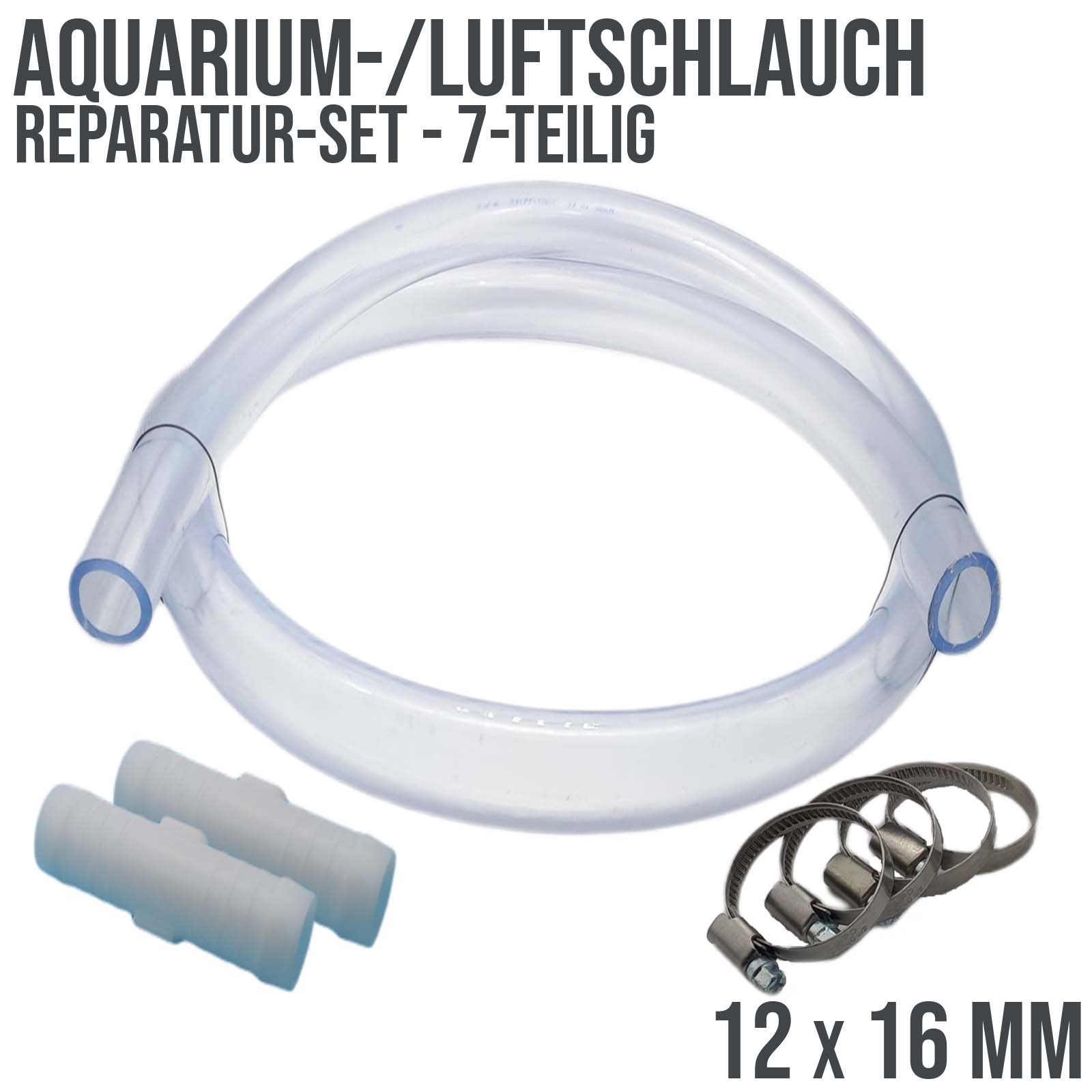 Schlauch Reparatur Set PVC Luft- / Auariumschlauch transparent Verlängerung 12 x 16 mm - 7-teilig
