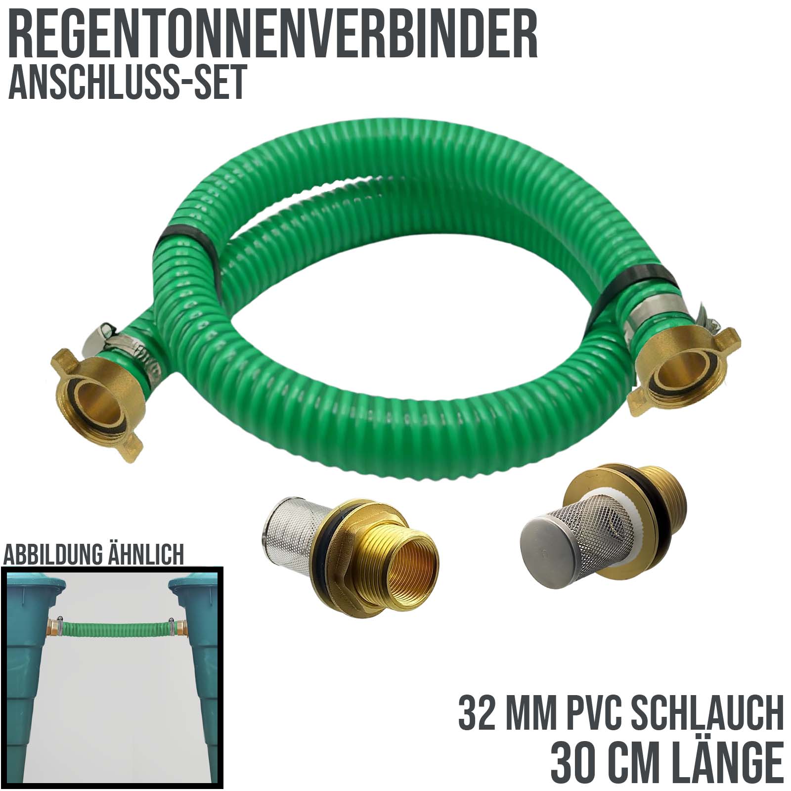 32 mm 1 1/4" Regentonnen Überlauf Fass Wasser Tank Verbinder Kupplung - 0,30 mtr