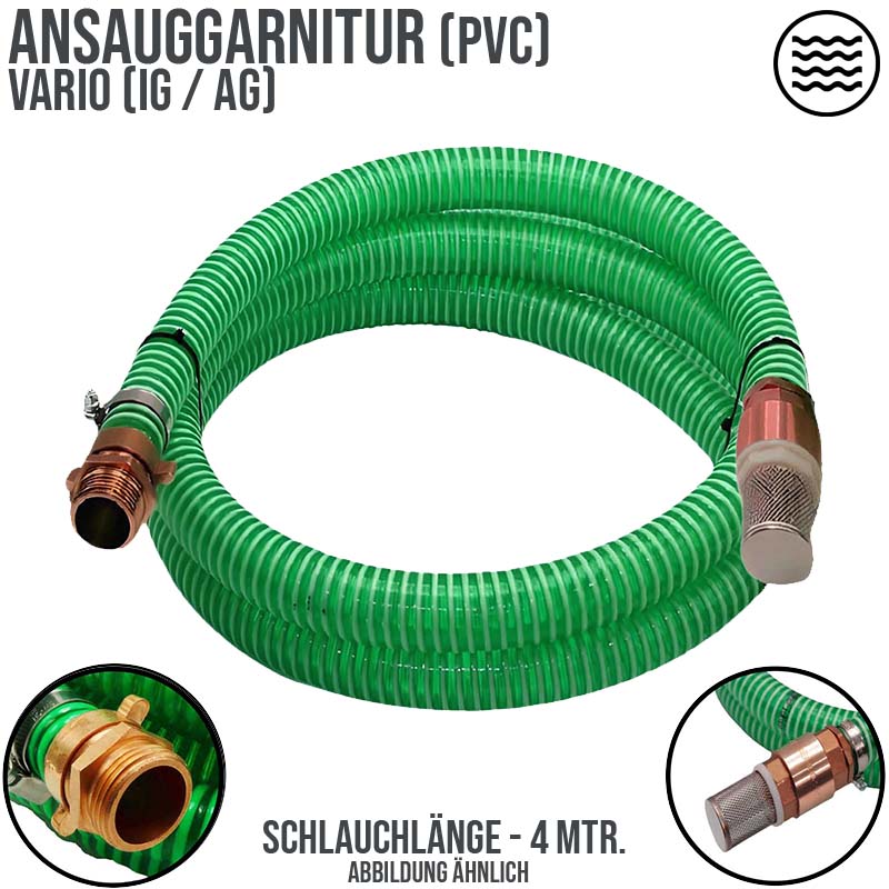 32 mm 1 1/4" Zoll Ansaug Saug Schlauch Pumpen Garnitur vario Anschluss grün - 4 m