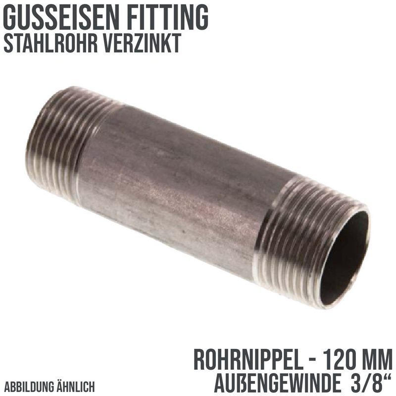 3/8" Rohrnippel Nr. 23 Stahl verzinkt 120 mm Außen x Außengewinde AG Fittings - PN 16 bar