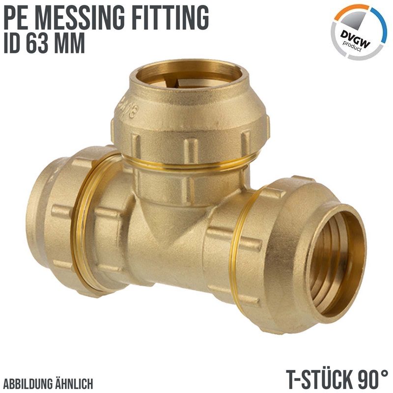 63 mm PE Fitting Klemm Verbinder Messing Verschraubung Muffe T-Stück 90° DVGW - PN 16 bar
