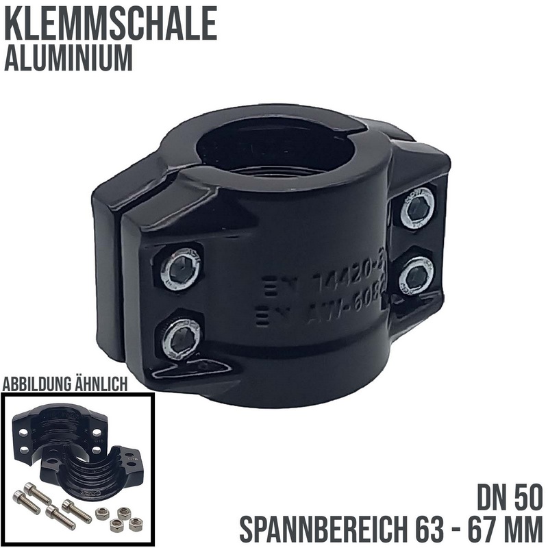 DN 50 Klemmschale Aluminium schwarz Spannbereich 63 - 67 mm für Schlauch ID x AD 50 x 66 mm - PN 25 bar