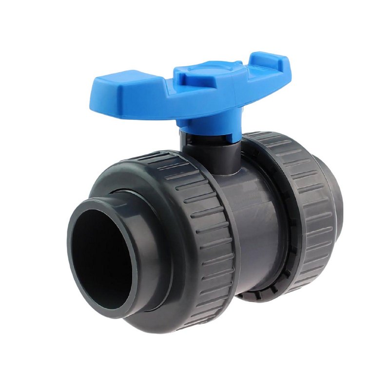 20 mm PVC Kugel Absperr Hahn Ventil beidseitige Klebemuffe Fitting PN 16 bar - blauer Griff