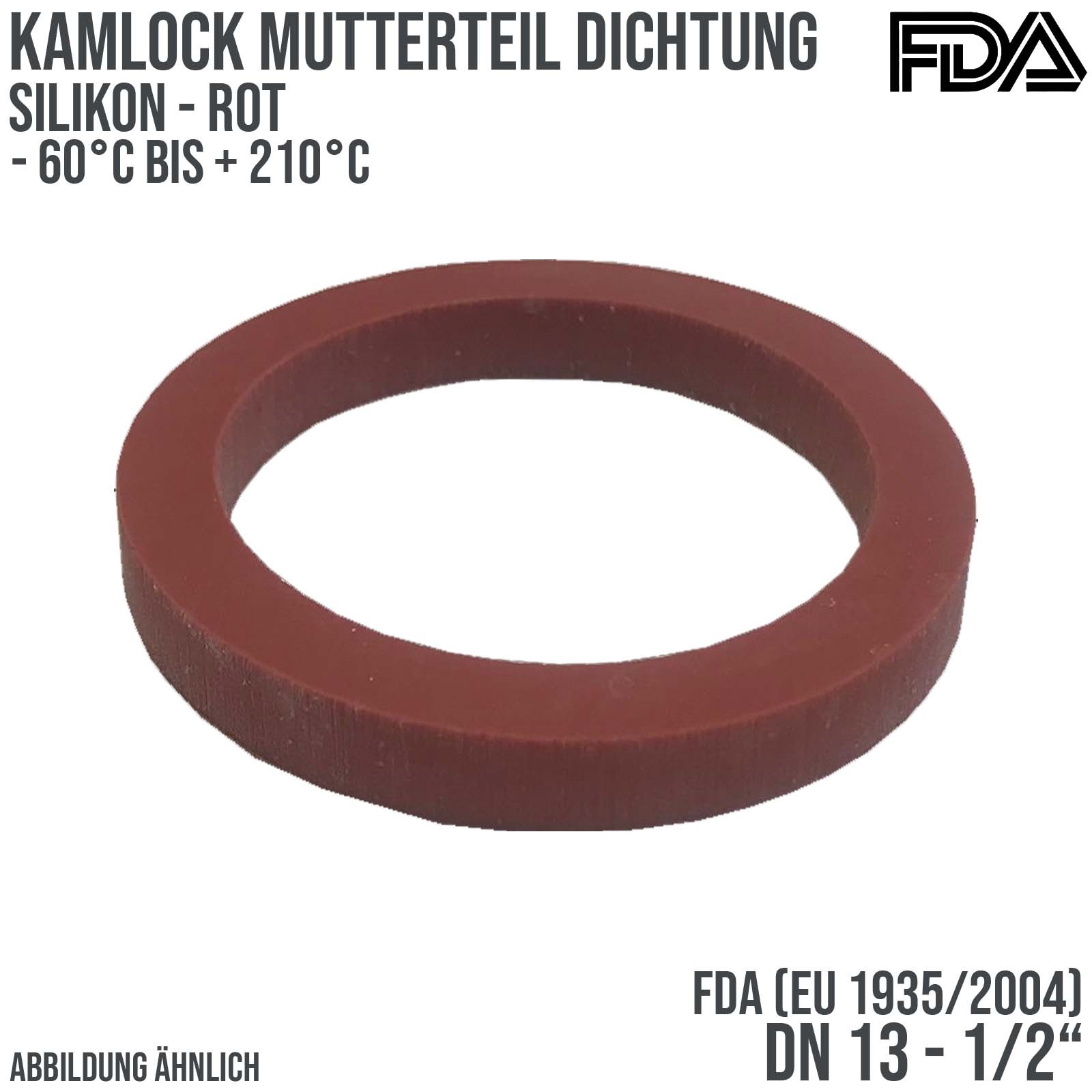 1/2" Zoll Kamlock Dichtung Mutterteil Kupplung Silikon FDA EU 1935/2004 rot DN 13