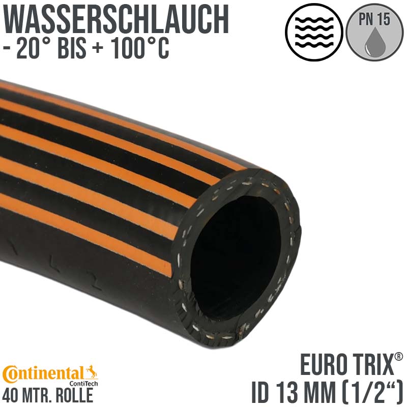 13 mm 1/2" Zoll Hochleistungs Gummi Wasser Schlauch EPDM - CONTI EURO TRIX® - PN 15 bar - 40 m Rolle